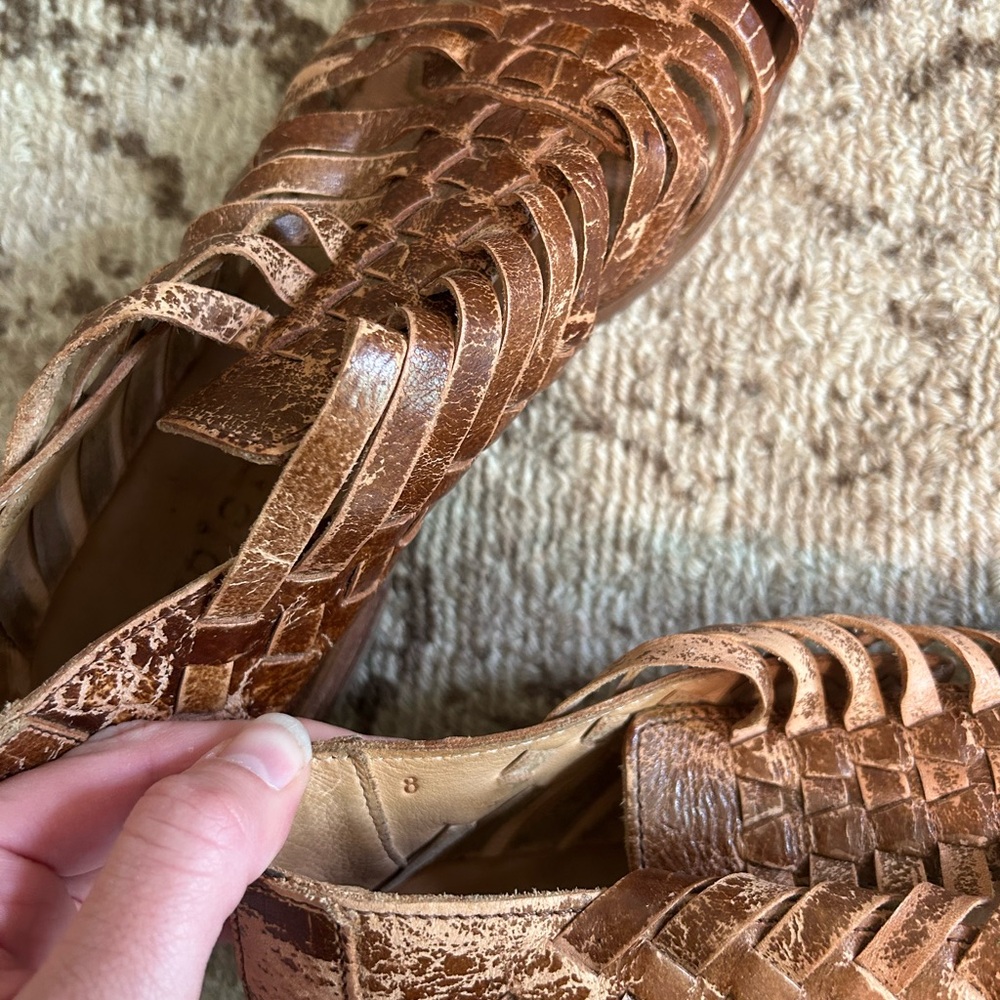 BED|STU Brown Distressed Leather Strappy Flats - Picture 5 of 6
